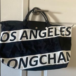 LONGCHAMP BLACK /WHITE LOS ANGELES PACKABLE PLIAGE TOTE LIMITED EDITION PREOWNED